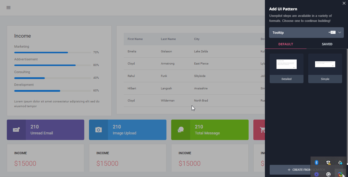 A snapshot of the tooltip builder in the digital adoption software Userpilot